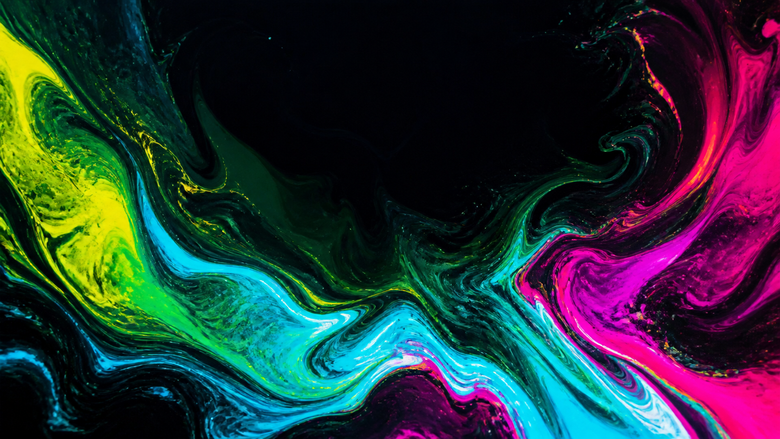 Neonfarbene Fluidstroemung auf Schwarz - Beitragsbild 1BP-LSD